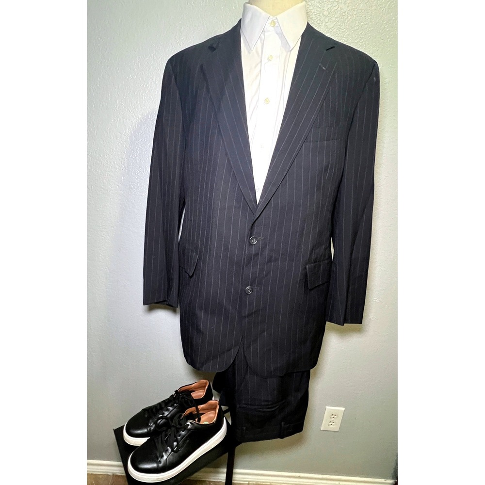 Brooks Brothers Makers Brooksease Mens 44 Navy Pinstripe Wool Suit Made in USA